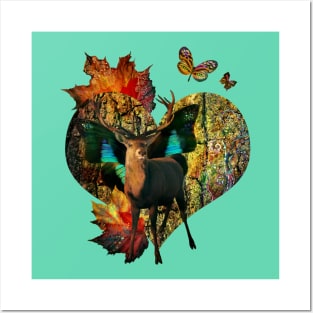 Deer and heart art print Posters and Art